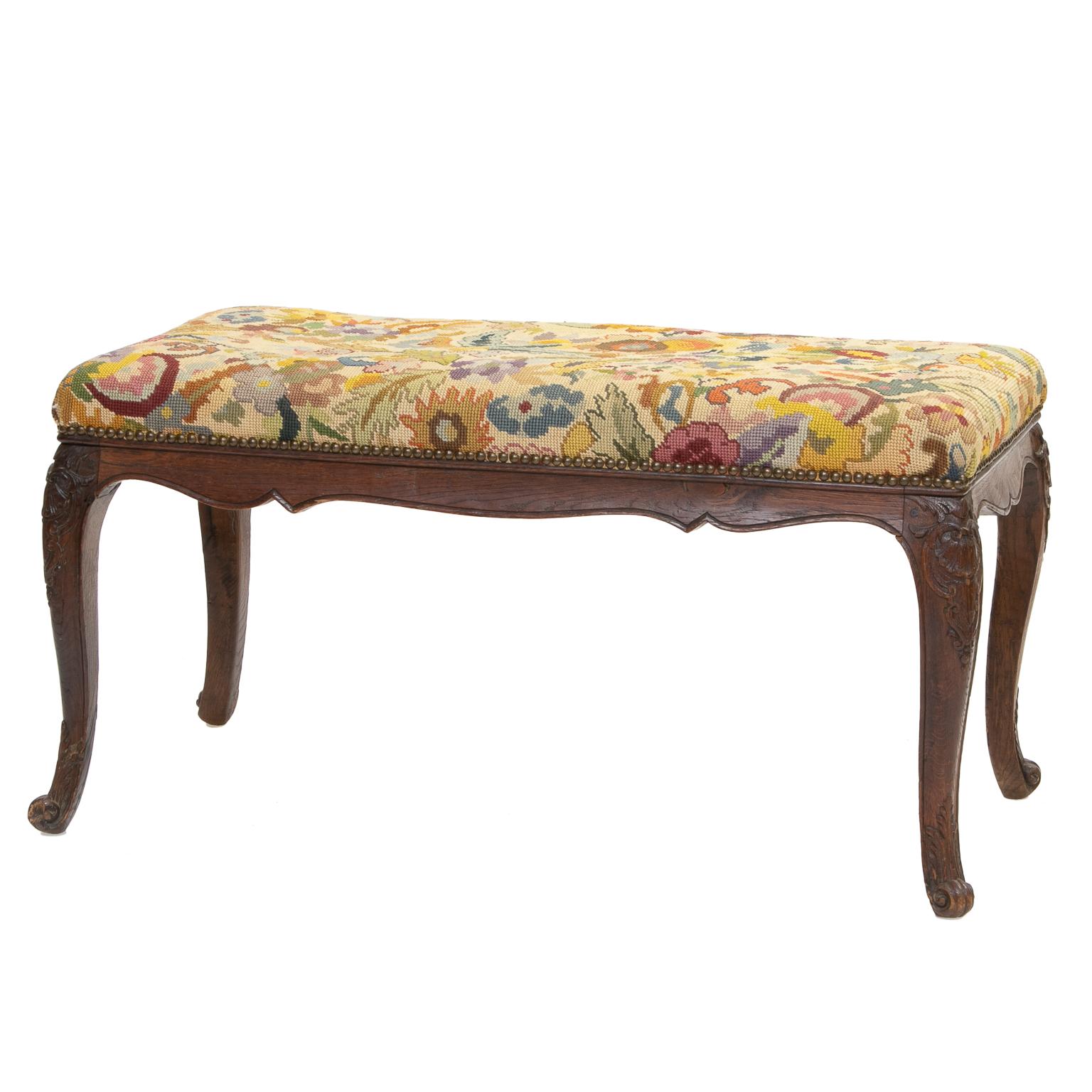 Woodwork 19th Century French Needlepoint Tapestry Bench