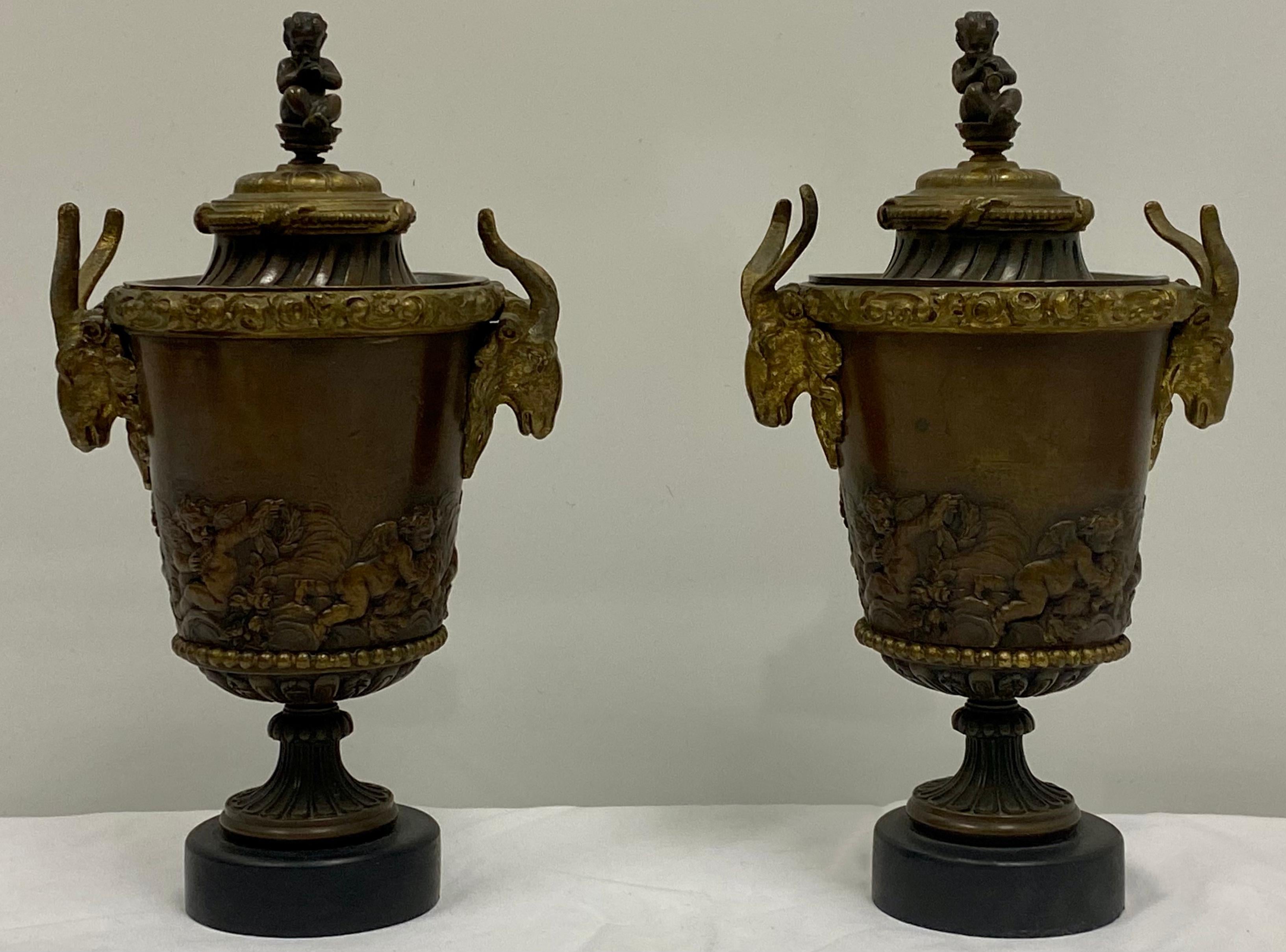 19th Century French Neoclassical Gilt Bronze and Marble Urns, a Pair 8