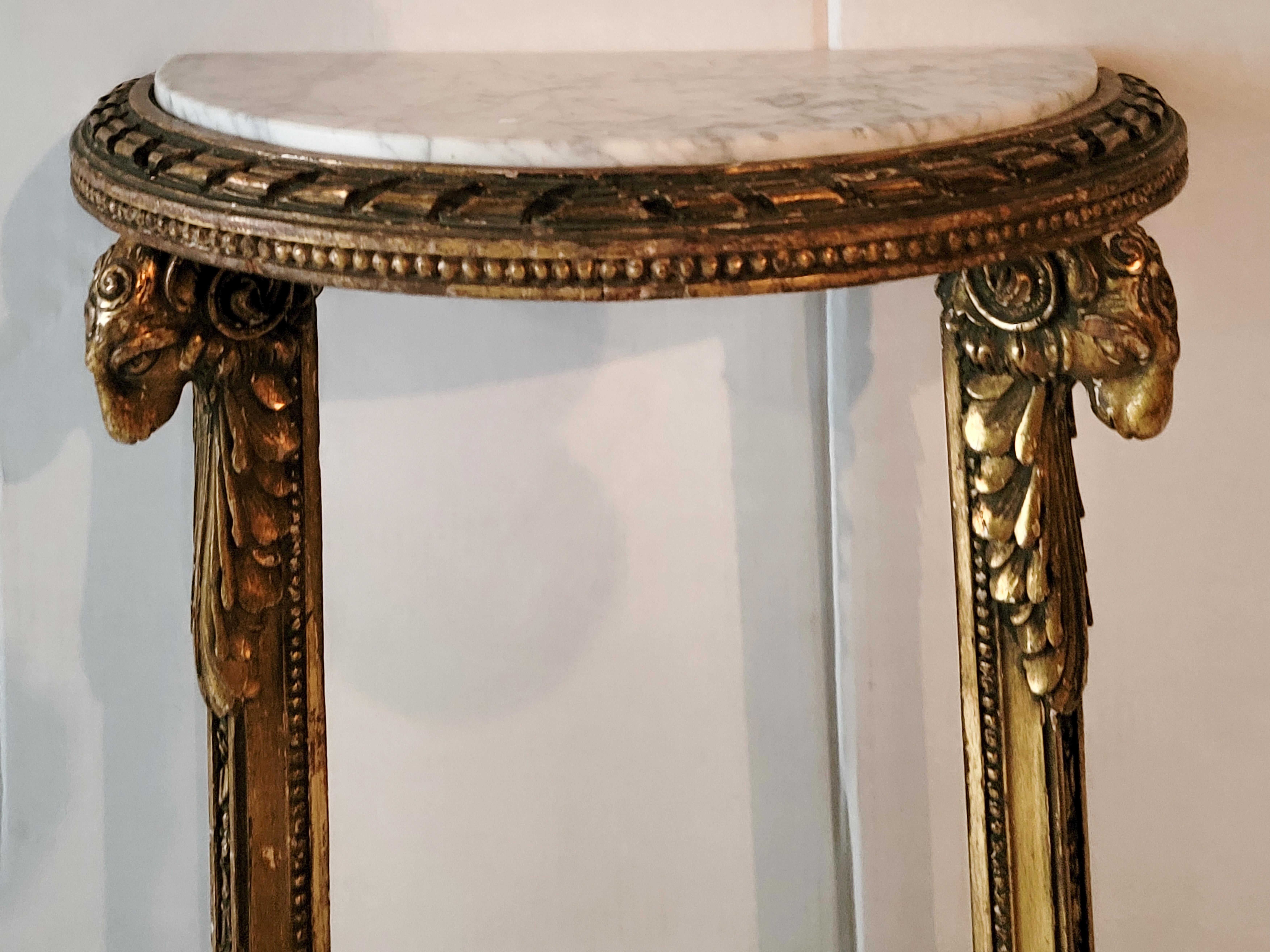Neoclassical 19th-C. French Neo-Classical Style Carved Ram Marble Top Console Tables, Pair