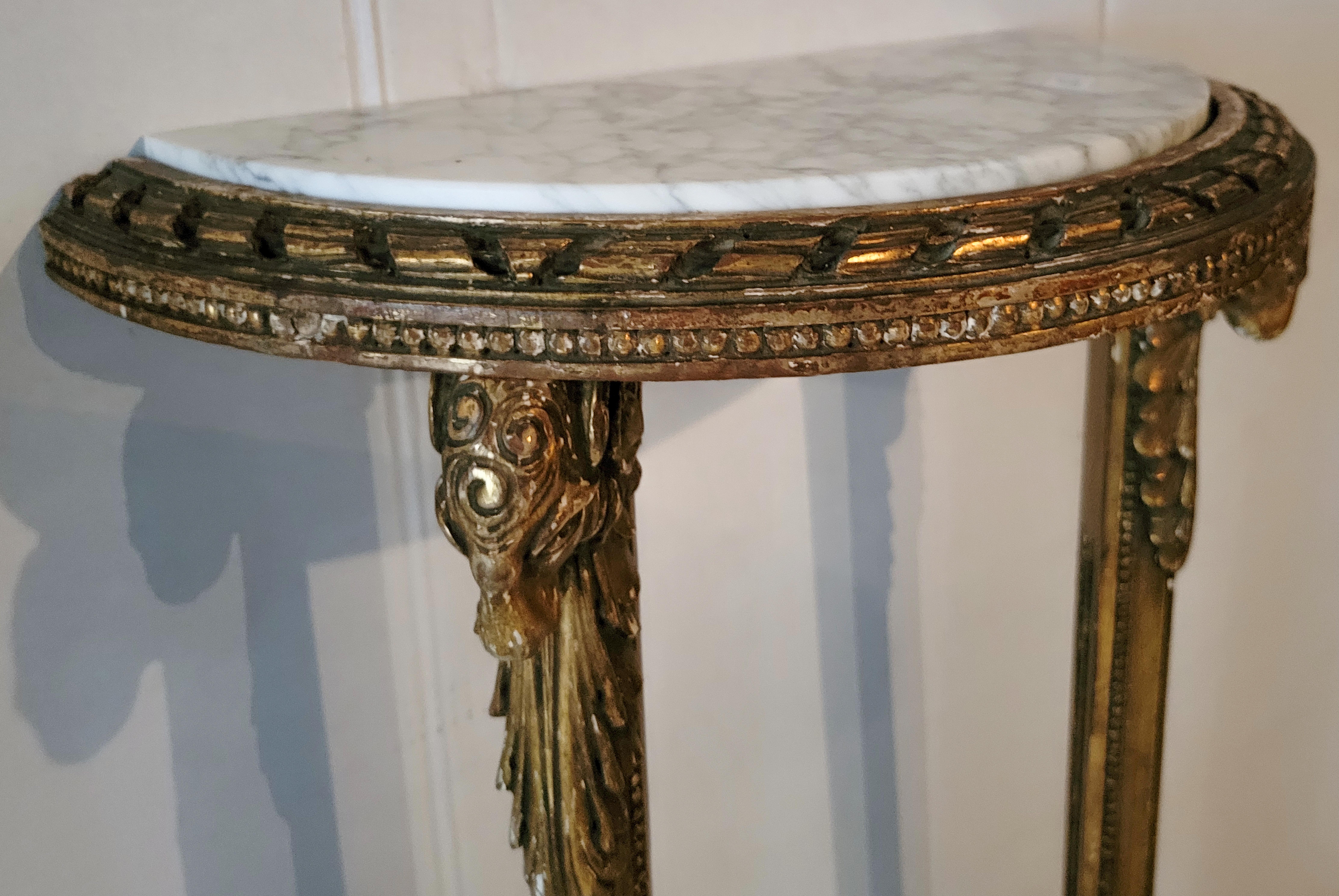 19th-C. French Neo-Classical Style Carved Ram Marble Top Console Tables, Pair In Good Condition In Kennesaw, GA