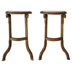 19th-C. French Neo-Classical Style Carved Ram Marble Top Console Tables, Pair