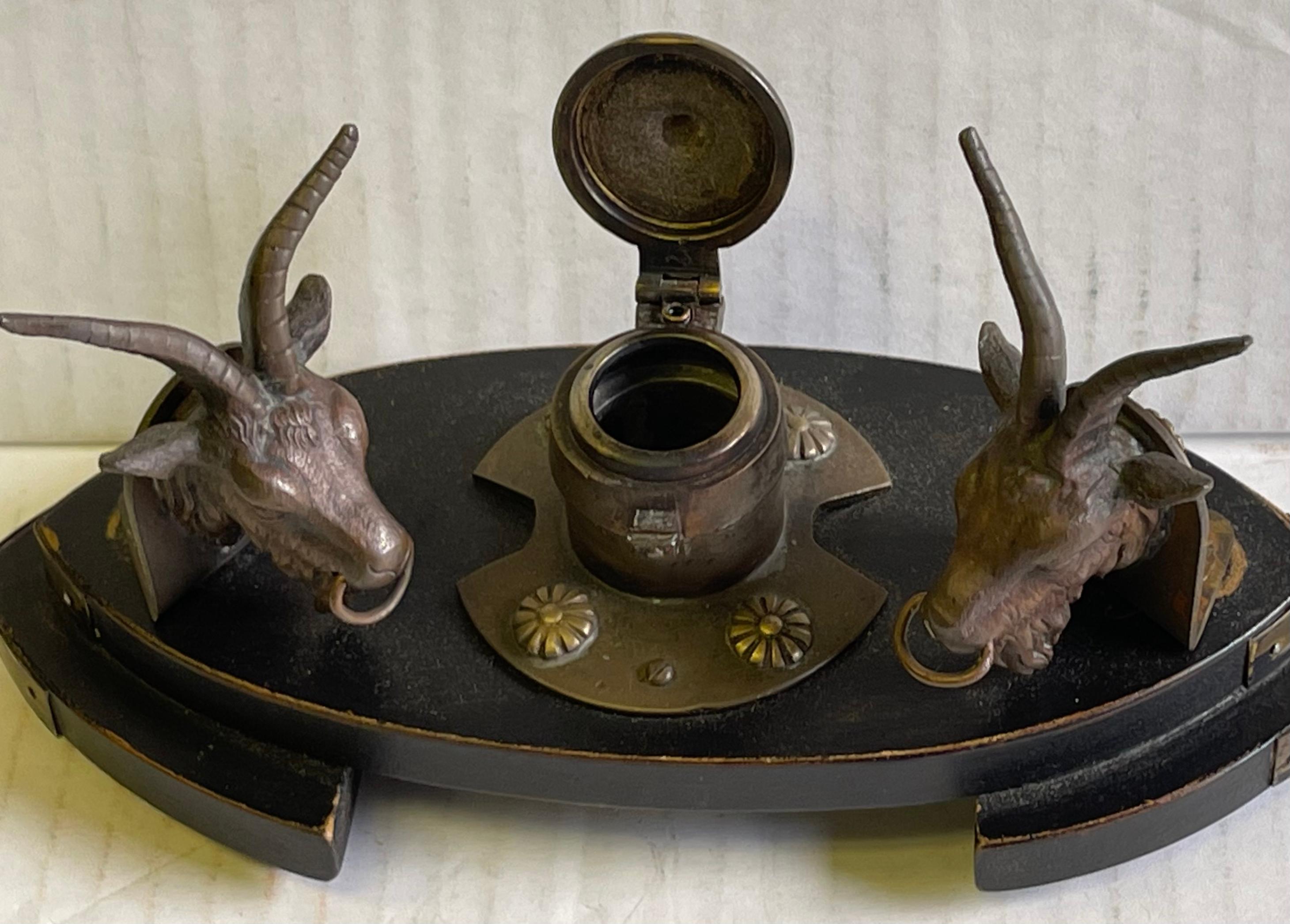 19th-C. French Neo-Classical Style Gilt Bronze Ram Form Inkwell For Sale 6