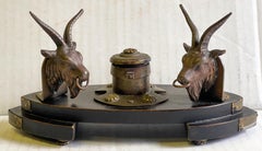 19th-C. French Neo-Classical Style Gilt Bronze Ram Form Inkwell
