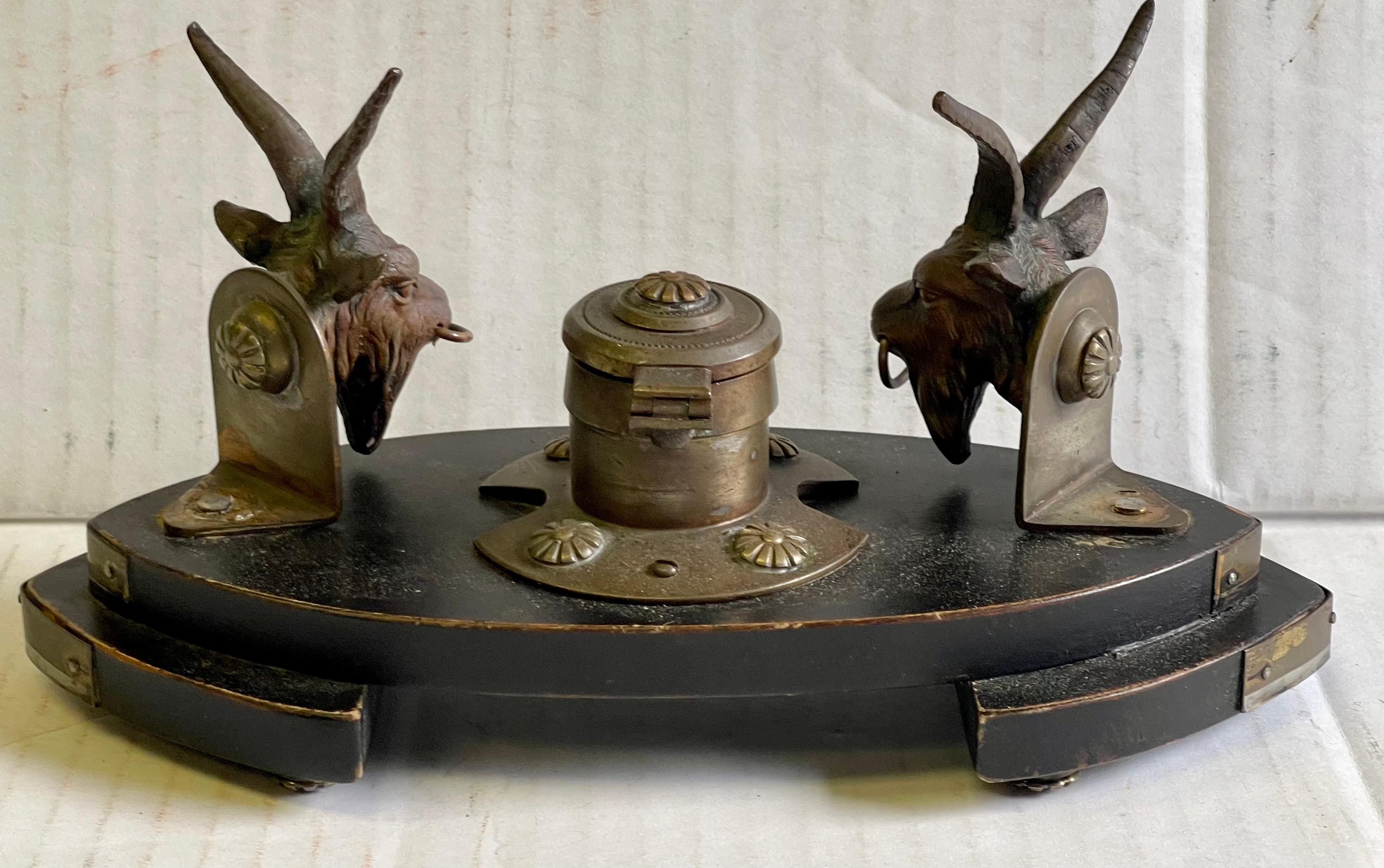 19th-C. French Neo-Classical Style Gilt Bronze Ram Form Inkwell For Sale 3