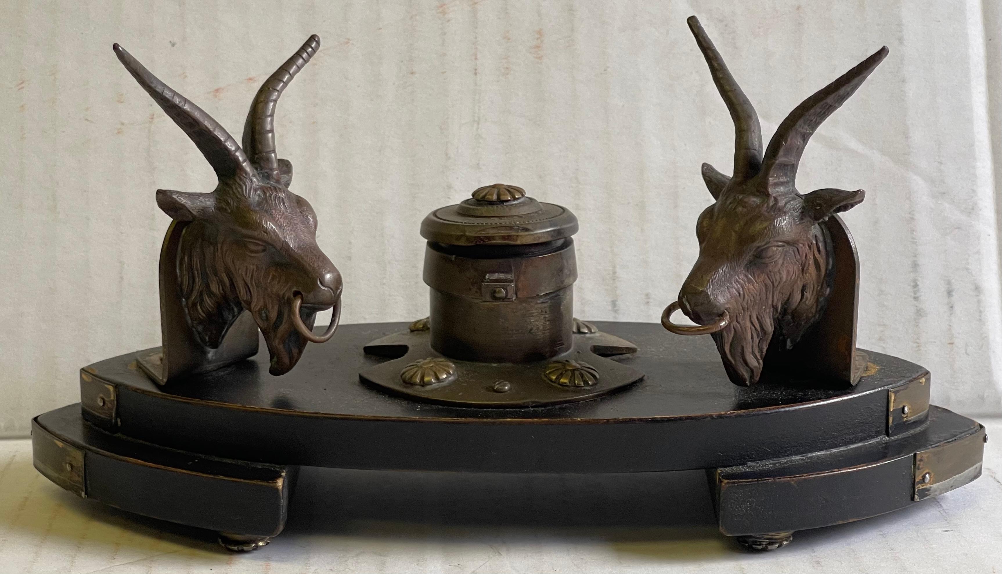 19th-C. French Neo-Classical Style Gilt Bronze Ram Form Inkwell For Sale 4