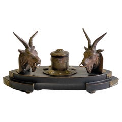 19th-C. French Neo-Classical Style Gilt Bronze Ram Form Inkwell
