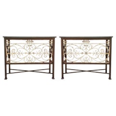 19th-C. French Neo-Classical Style Iron console Tables With Slate Tops -Pair