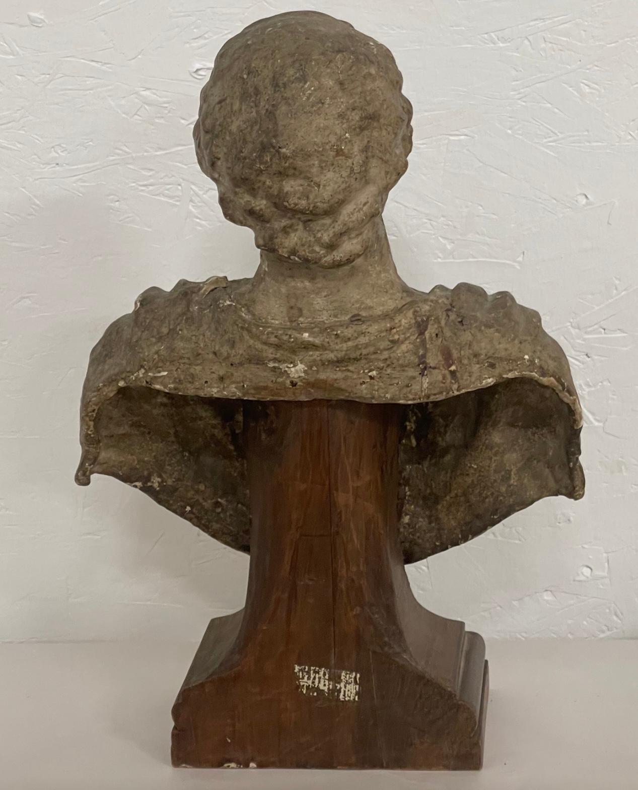 Neoclassical Revival 19th-C. French Neo-Classical Style Papier-mâché Bust
