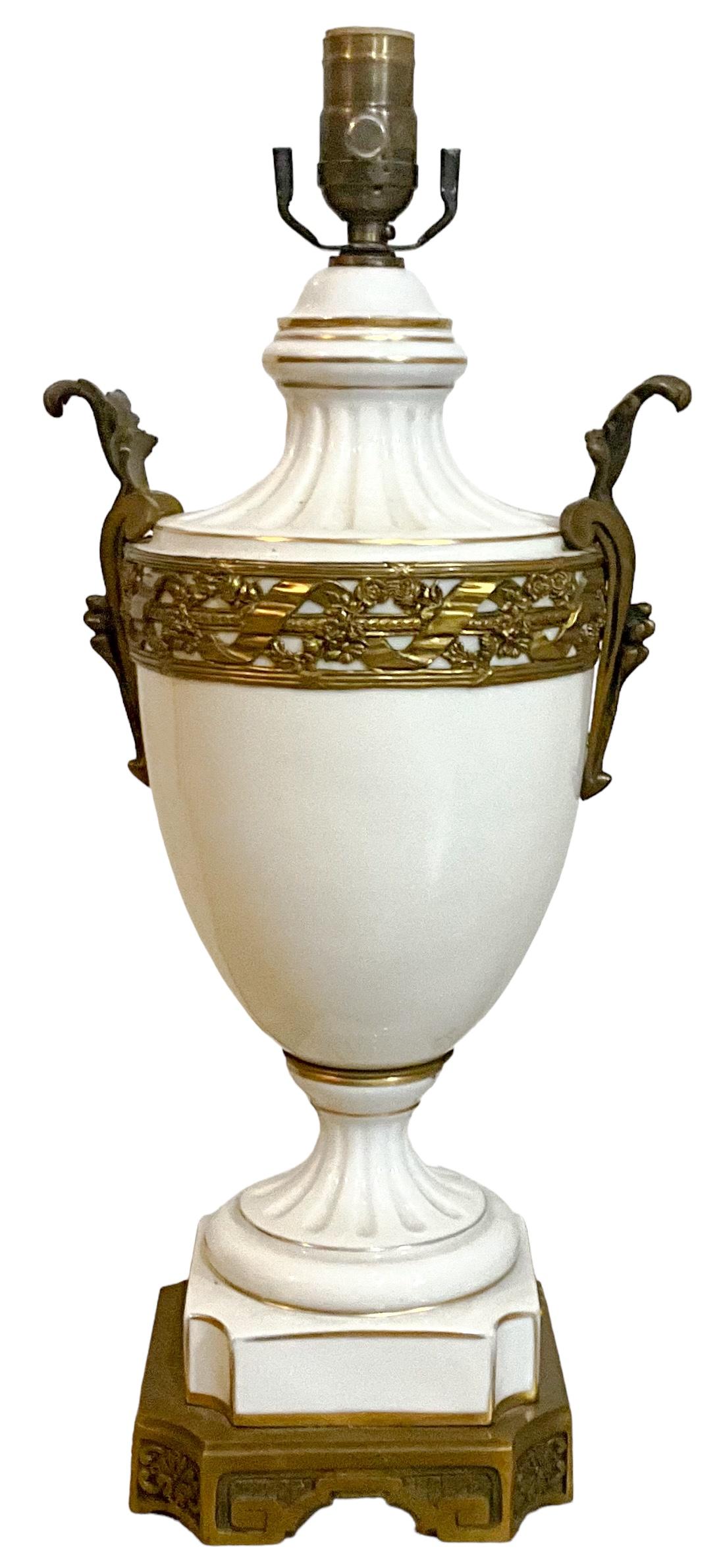 Neoclassical 19th-C. French Neo-Classical Style Porcelain & Gilt Bronze Table Lamps - Pair For Sale