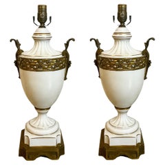 19th-C. French Neo-Classical Style Porcelain & Gilt Bronze Table Lamps - Pair