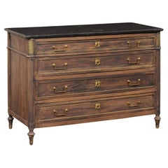 19th C. French Neoclassic Commode w/Black Stone Top and Brass Hardware