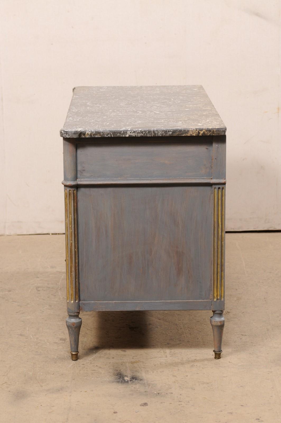 19th C. French Neoclassic Commode w/Original Marble Top & Brass Trim/Hardware For Sale 6
