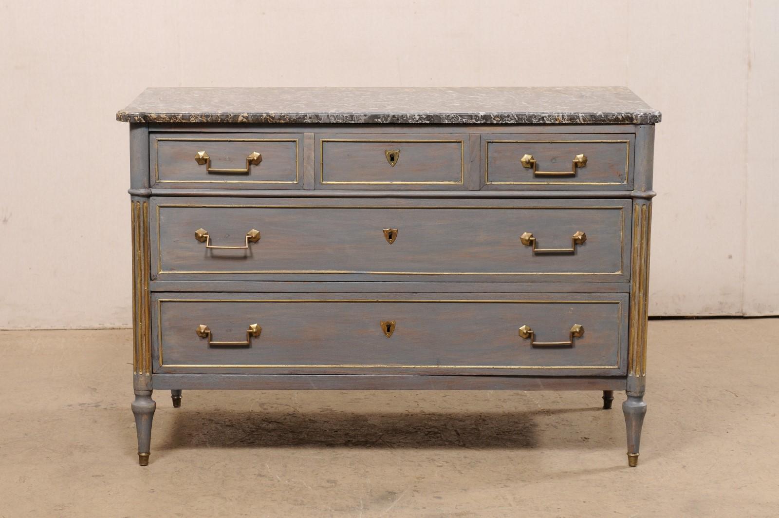 19th C. French Neoclassic Commode w/Original Marble Top & Brass Trim/Hardware For Sale 7