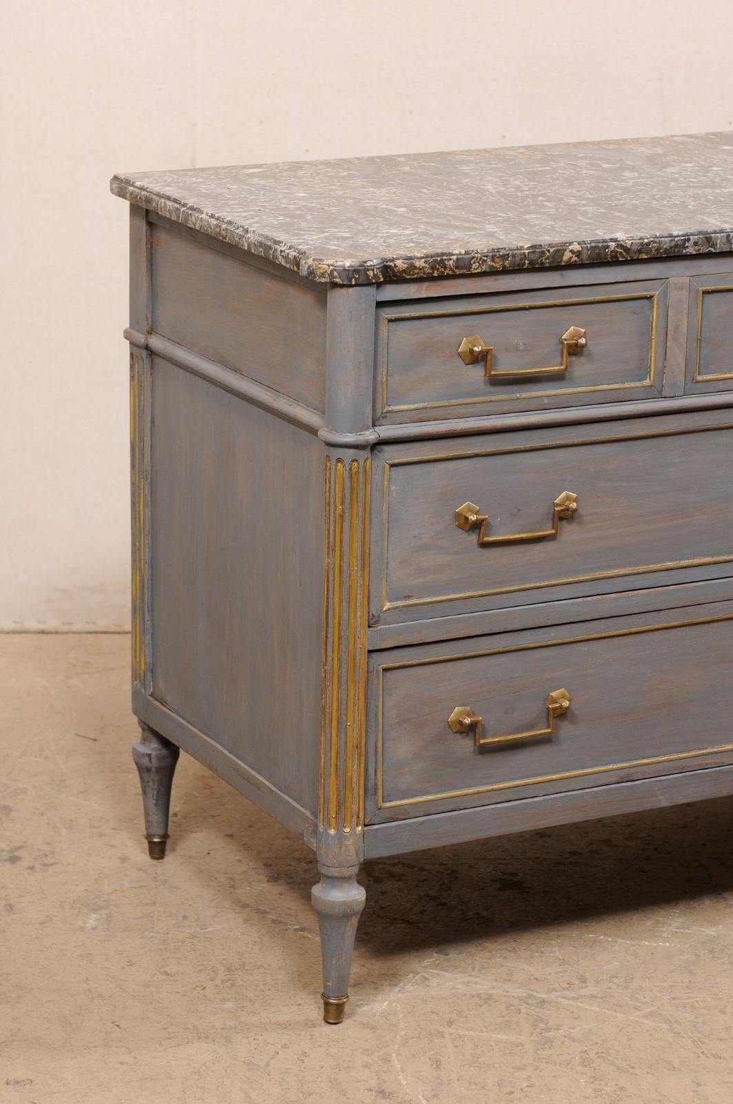 Neoclassical 19th C. French Neoclassic Commode w/Original Marble Top & Brass Trim/Hardware For Sale