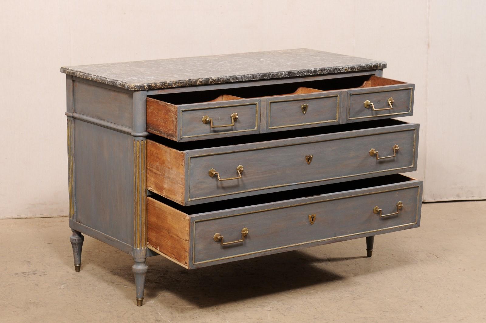 19th C. French Neoclassic Commode w/Original Marble Top & Brass Trim/Hardware In Good Condition For Sale In Atlanta, GA