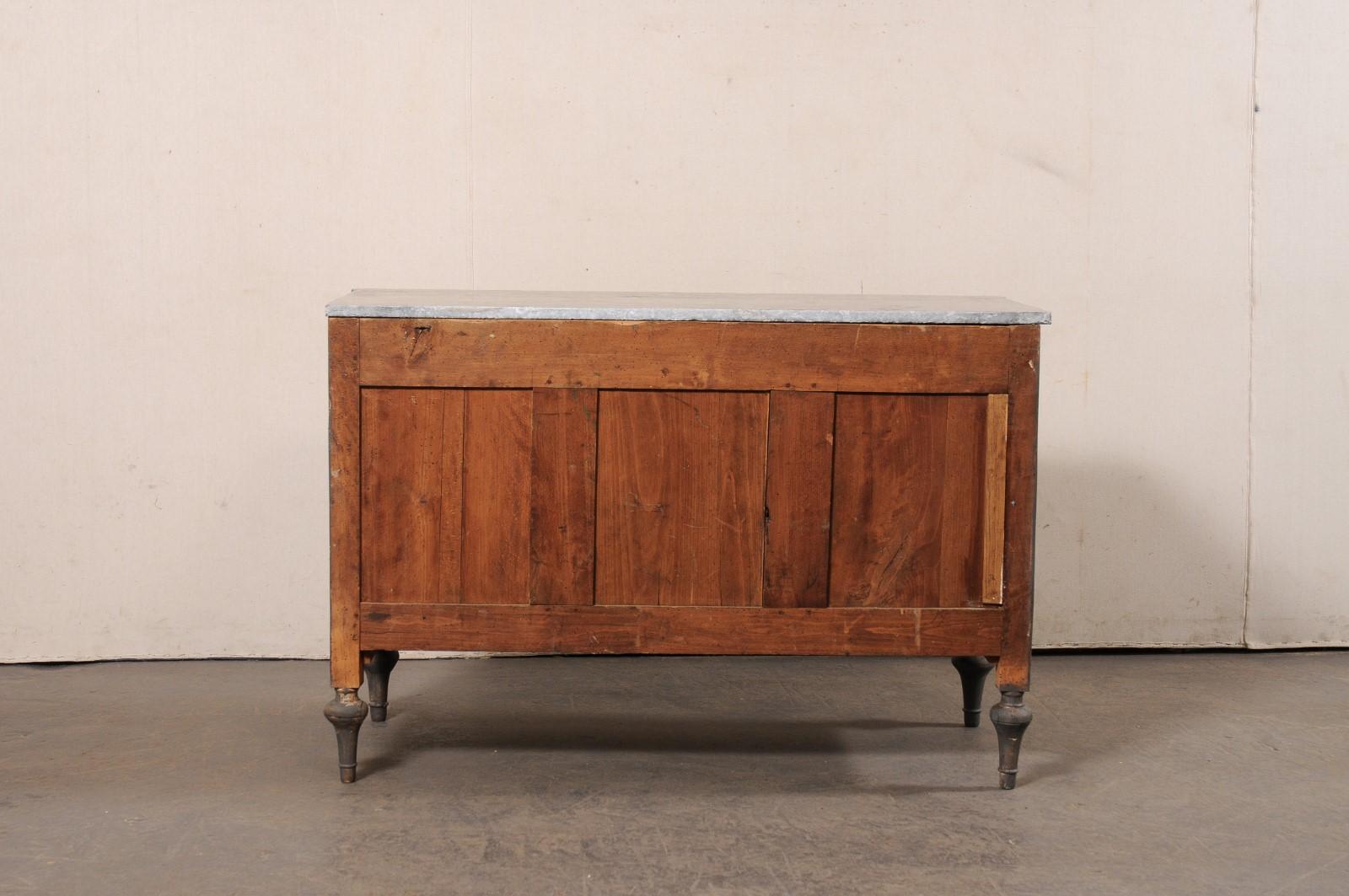 19th C. French Neoclassic Marble Top Commode w/Brass Hardware, Grey  For Sale 3