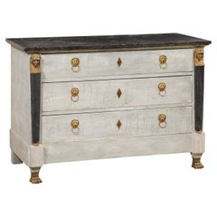 19th C. French Neoclassic Painted Wood Chest Raised on Paw Feet