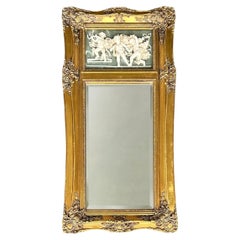 19th-C. French Neoclassical Beveled Trumeau Mirror, Cherub Bas-Relief Panel