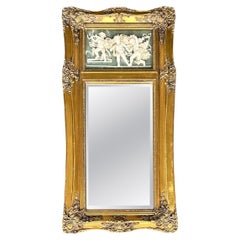 19th-C. French Neoclassical Beveled Trumeau Mirror, Cherub Bas-Relief Panel