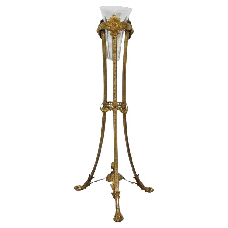 19. Jh. Französisch Neoklassische Bronze Figuraler Löwe Pflanzen Stand Vase Pedestal