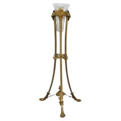 19th C French Neoclassical Bronze Figural Lion Plant Stand Vase Pedestal