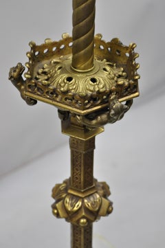 19th Century French Neoclassical Bronze Winged Griffin Candlestick Table Lamp