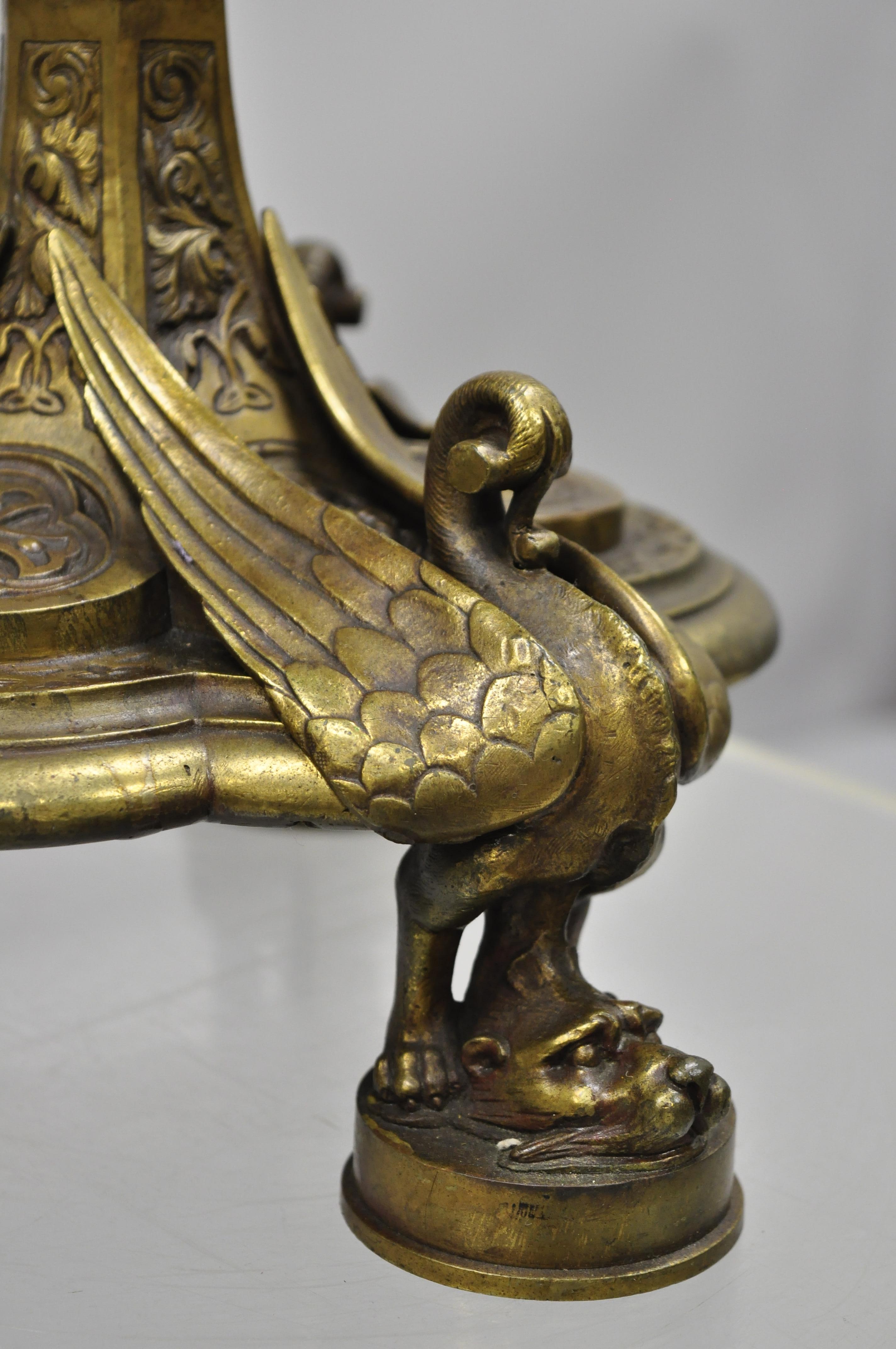 19th Century French Neoclassical Bronze Winged Griffin Candlestick Table Lamp In Good Condition In Philadelphia, PA