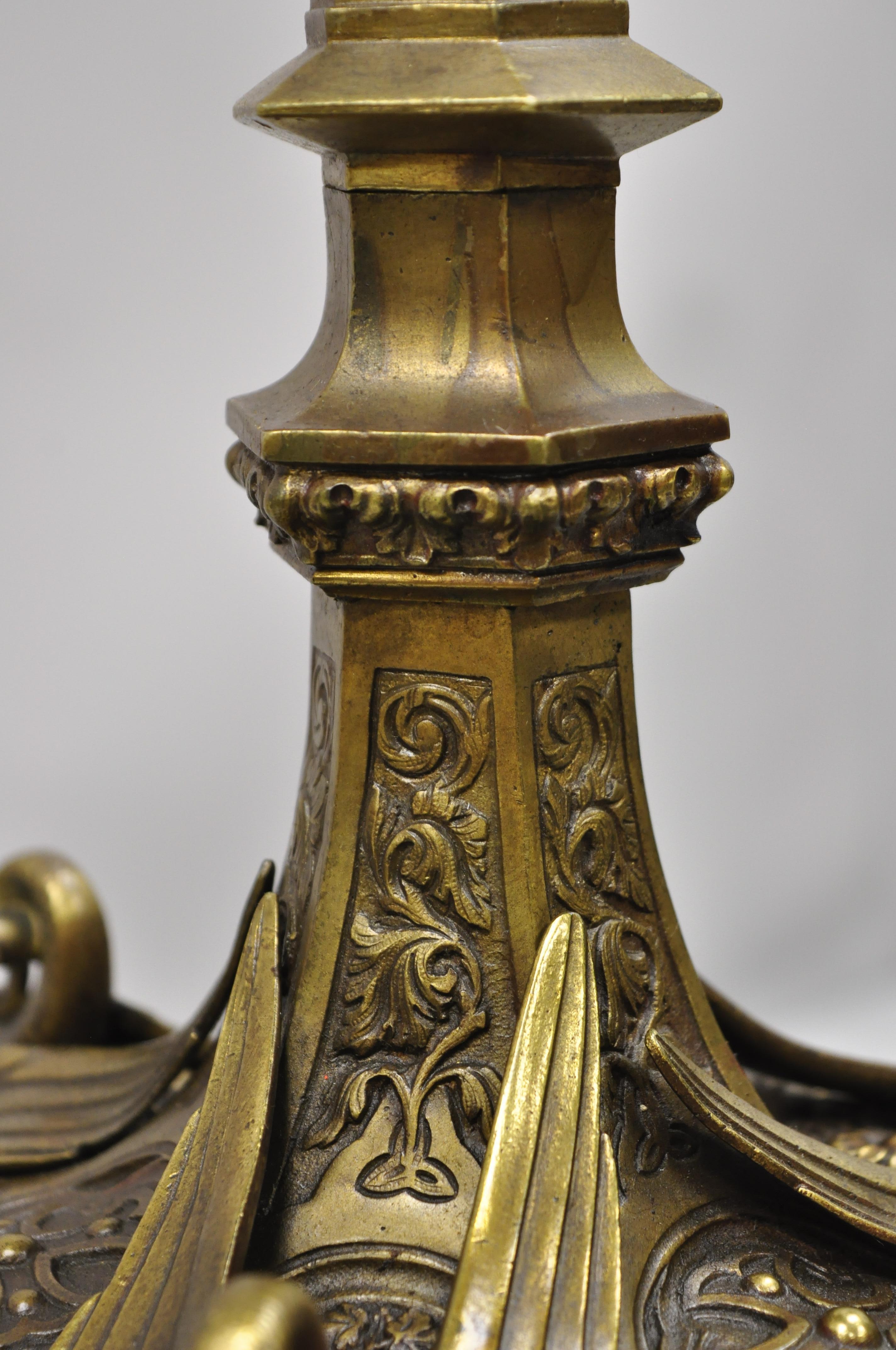 19th Century French Neoclassical Bronze Winged Griffin Candlestick Table Lamp 1