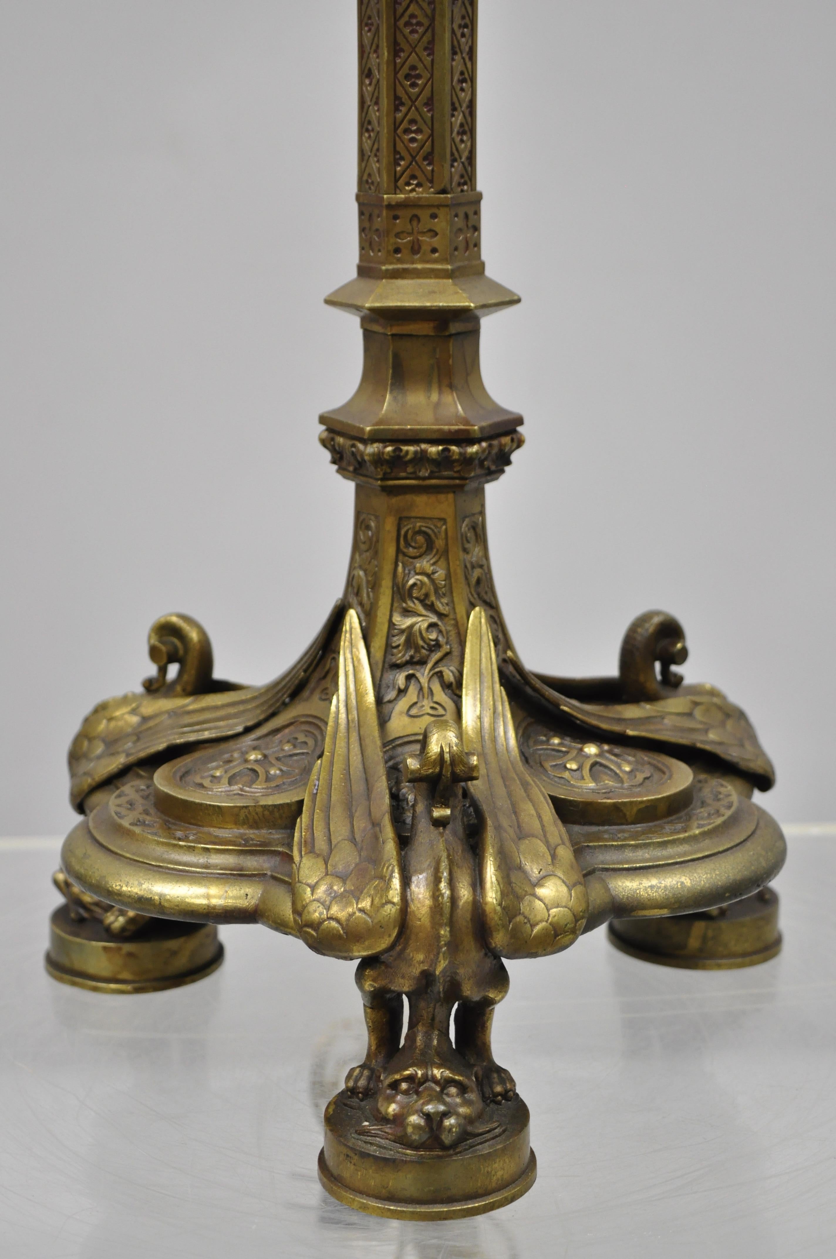 19th Century French Neoclassical Bronze Winged Griffin Candlestick Table Lamp 4