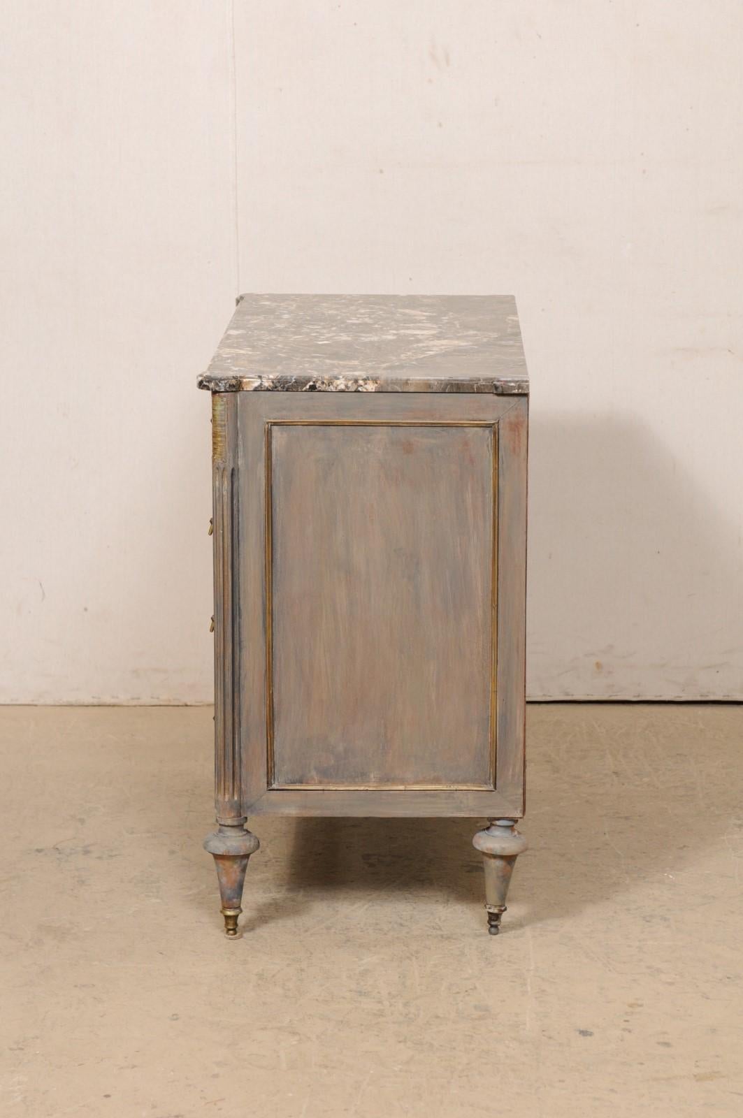 19th C. French Neoclassical Commode w/Marble Top and Brass Trimmings For Sale 7