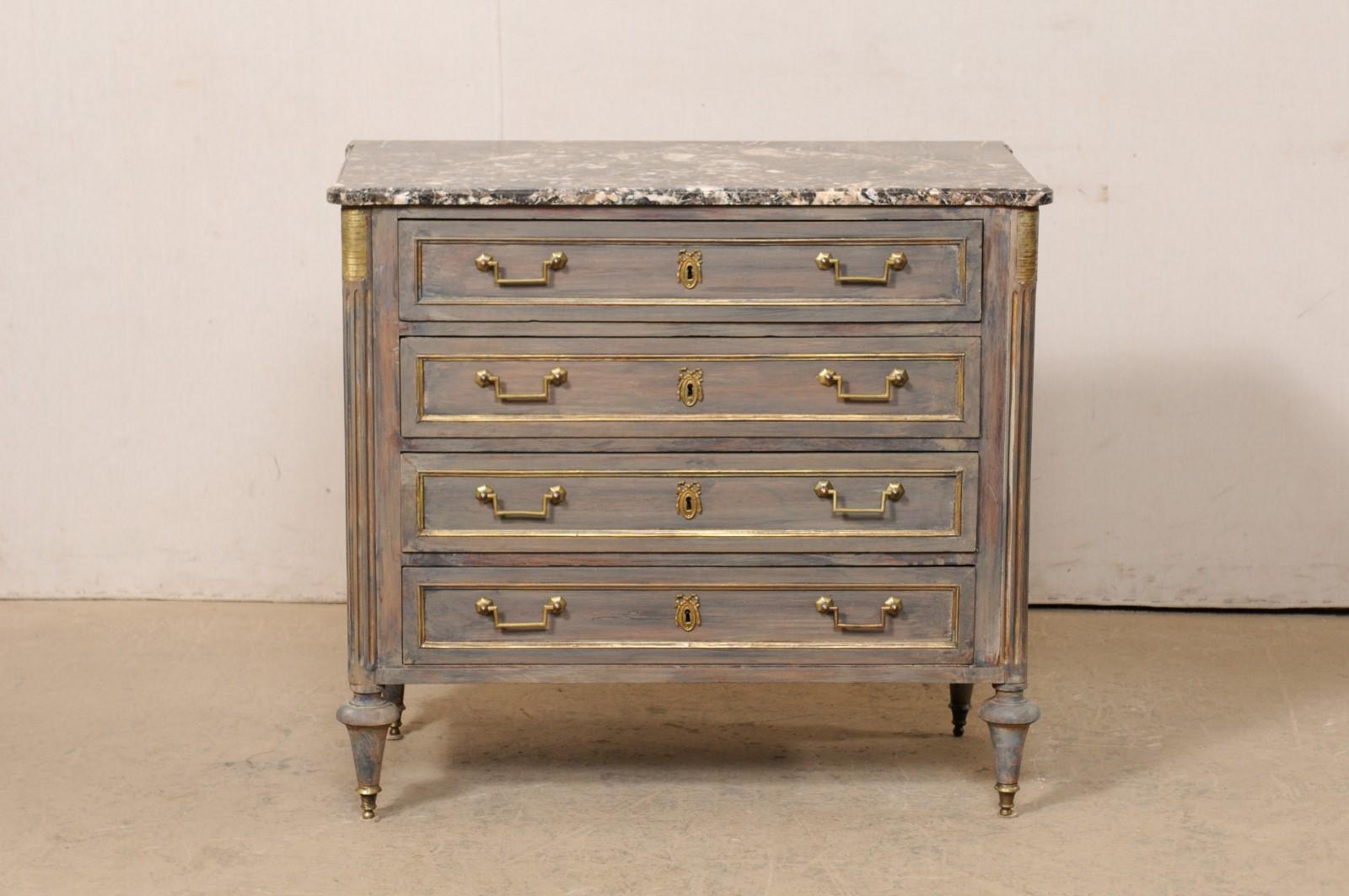 19th C. French Neoclassical Commode w/Marble Top and Brass Trimmings For Sale 8