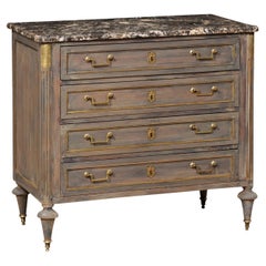 19th C. French Neoclassical Commode w/Marble Top and Brass Trimmings
