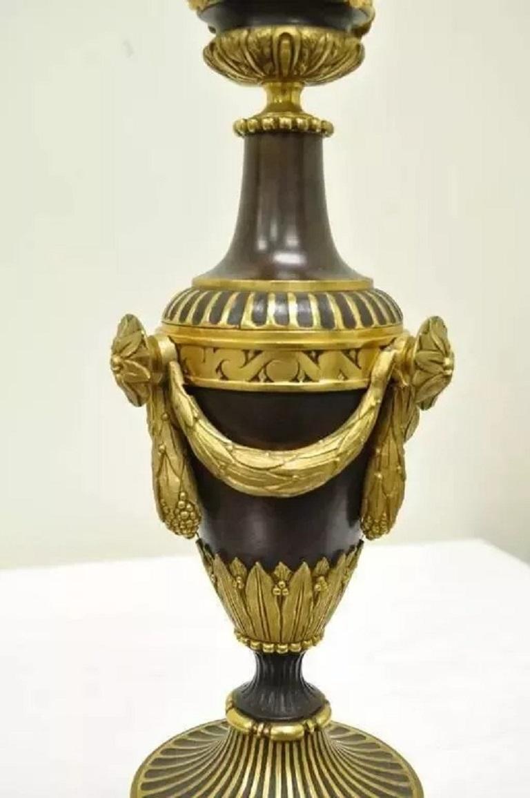19th C. French Neoclassical Louis XVI Style Bronze Drape Urn Table Lamps - Pair In Good Condition For Sale In Philadelphia, PA