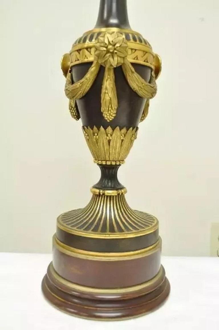 19th Century 19th C. French Neoclassical Louis XVI Style Bronze Drape Urn Table Lamps - Pair For Sale