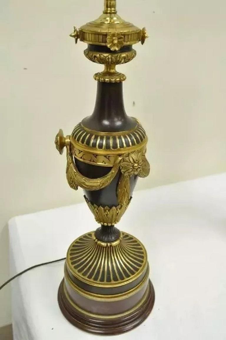 19th C. French Neoclassical Louis XVI Style Bronze Drape Urn Table Lamps - Pair For Sale 1