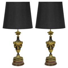 Antique 19th C. French Neoclassical Louis XVI Style Bronze Drape Urn Table Lamps - Pair