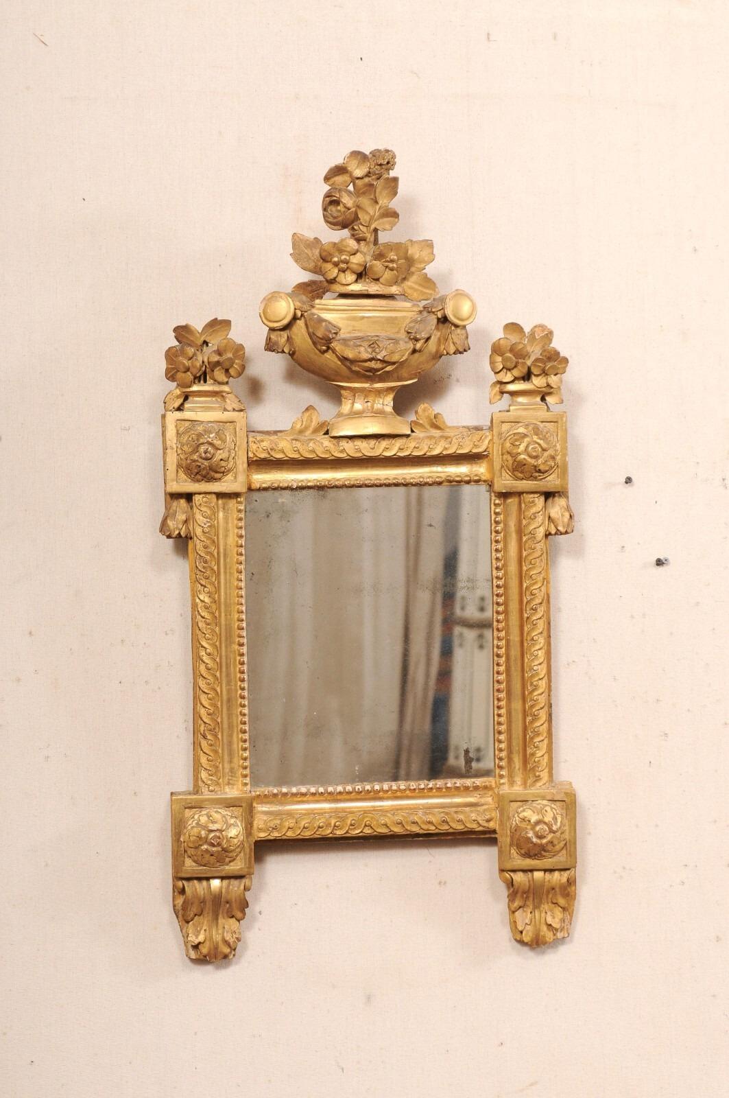 19th C. French Neoclassical Ornately-Carved & Gilt Mirror w/Urn Floral Crest For Sale 6