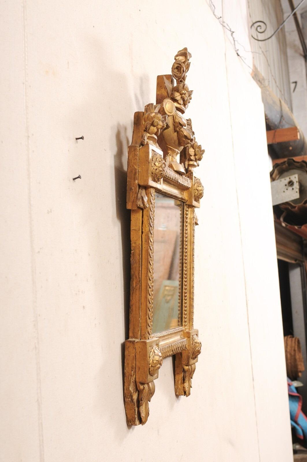 19th C. French Neoclassical Ornately-Carved & Gilt Mirror w/Urn Floral Crest In Good Condition For Sale In Atlanta, GA