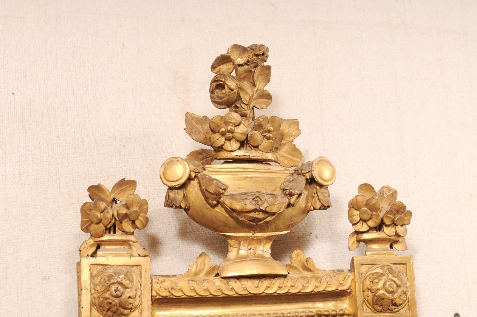 19th C. French Neoclassical Ornately-Carved & Gilt Mirror w/Urn Floral Crest For Sale 2