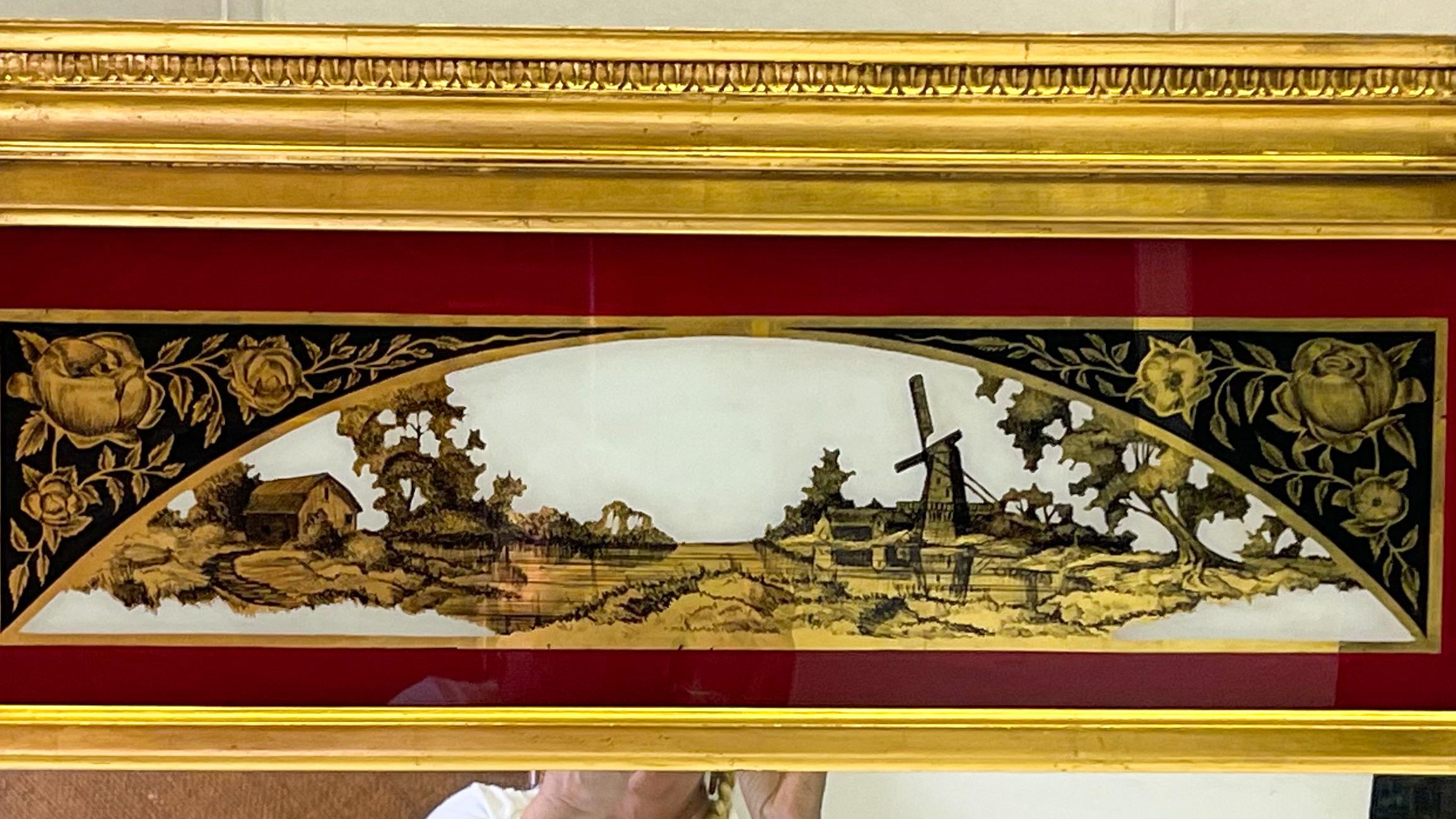 Français Miroir Trumeau néoclassique français du 19e siècle en églomisé doré à l'eau en vente