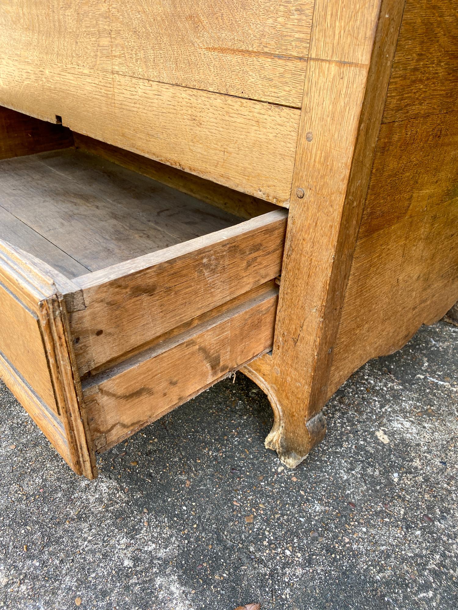 19th Century French Oak Chest with Hinged Top and Lower Drawer with Keys 16
