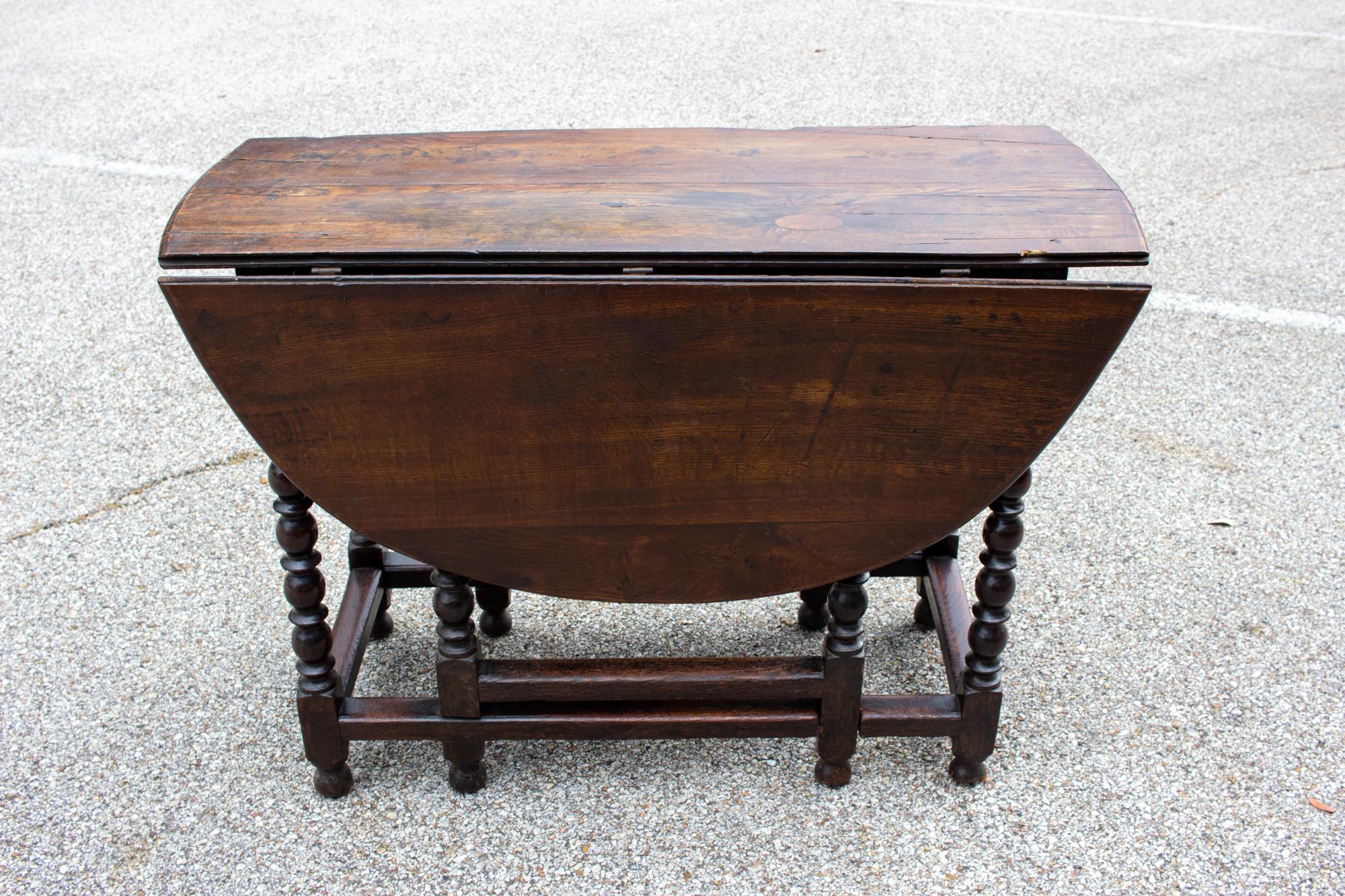 French 19th Century Oak Drop Leaf Gate Leg Table and Console with Drawer, circa 1840