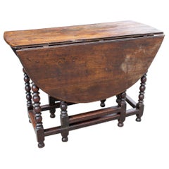 Antique 19th Century Oak Drop Leaf Gate Leg Table and Console with Drawer, circa 1840