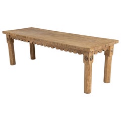 19th c. French Oak Farm Table with Scalloped Apron and Latin Carvings