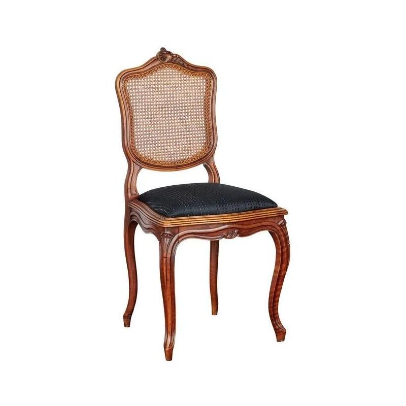 19th C. French Oak Louis XV Lattice Dining Chairs with Black Upholstery 'Set 4' In Excellent Condition For Sale In BALCATTA, WA
