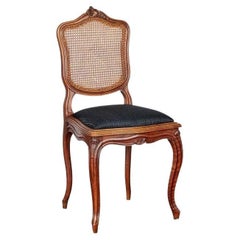 19th C. French Oak Louis XV Lattice Dining Chairs with Black Upholstery 'Set 4'