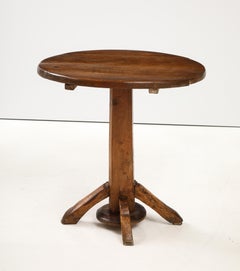19th C. French Oak Pedestal Tilt-Top Wine Table Side Table