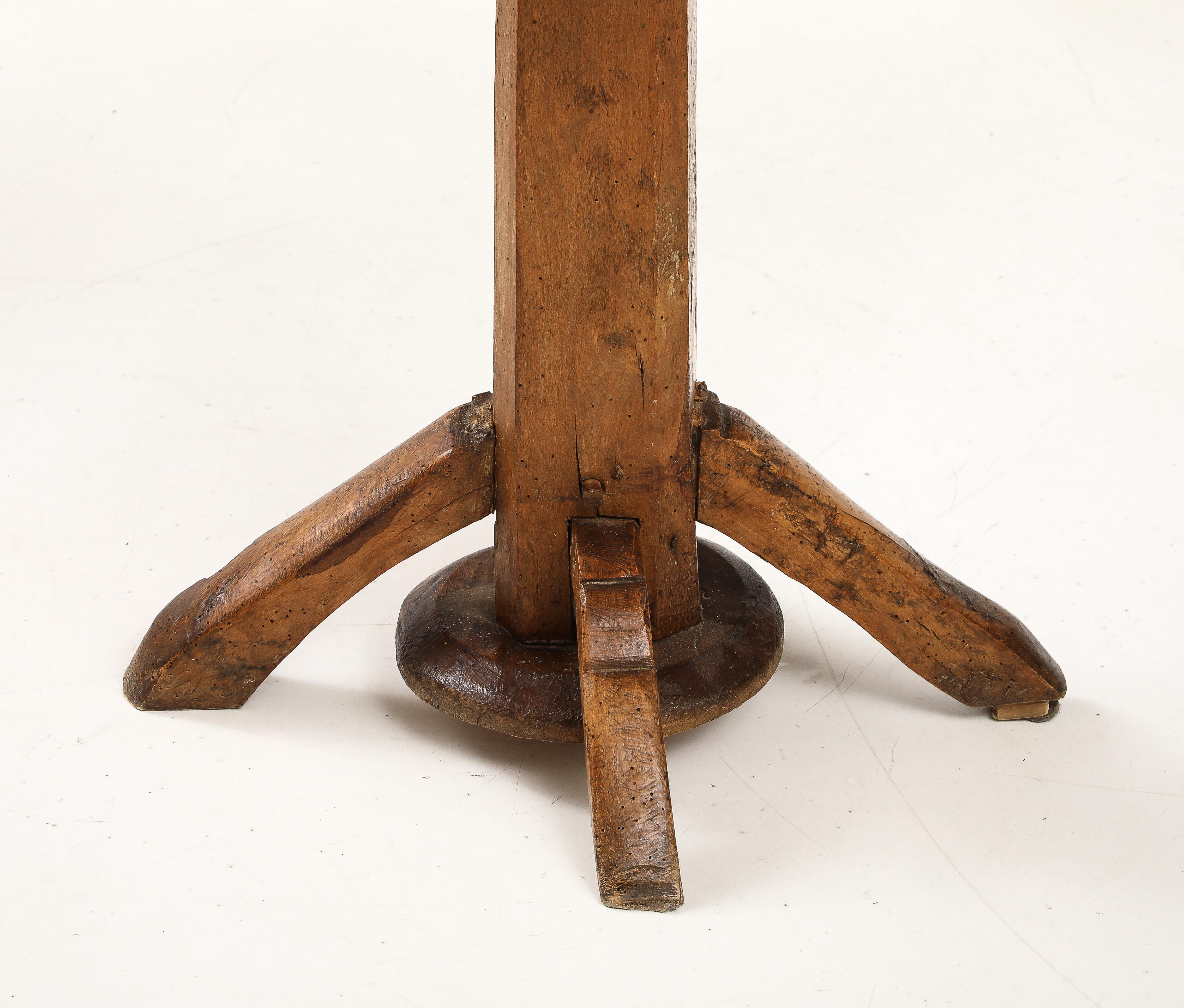 Country 19th C. French Oak Pedestal Tilt-Top Wine Table Side Table