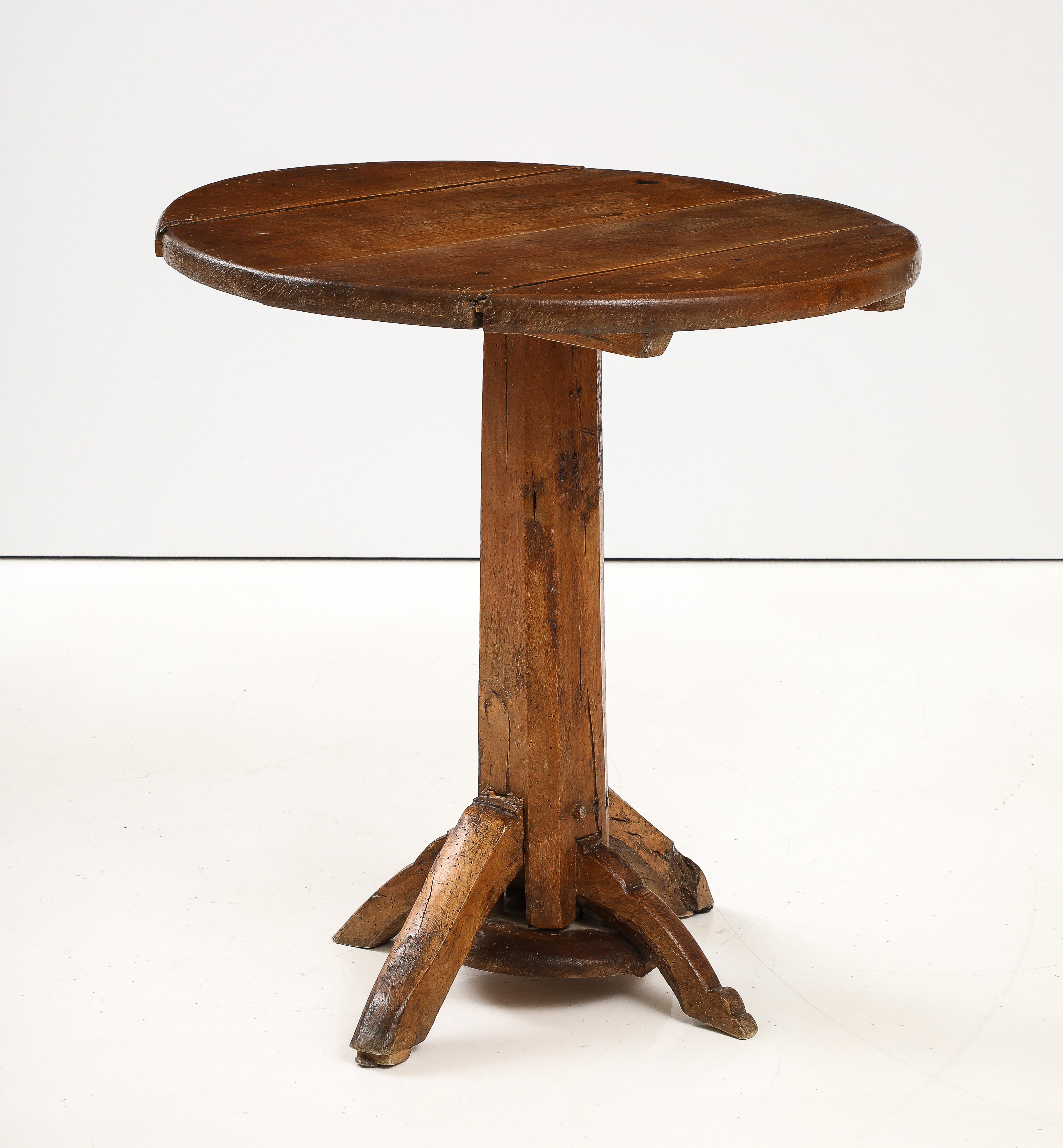 19th C. French Oak Pedestal Tilt-Top Wine Table Side Table 1