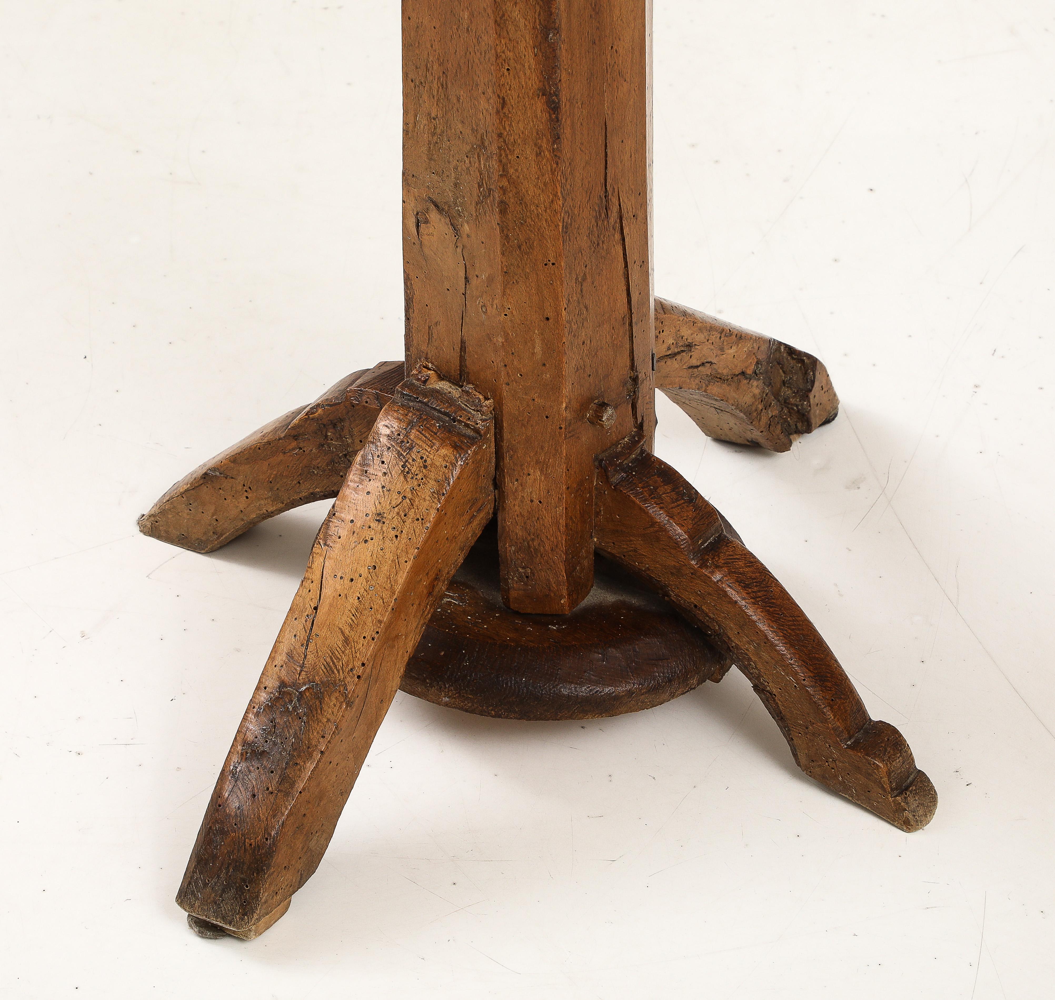 19th C. French Oak Pedestal Tilt-Top Wine Table Side Table 2